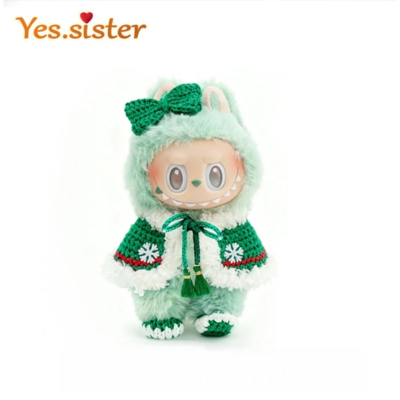 For 17cm Feference Labubu Christmas Handmade Hook Weaving First Second and Third Generation Knitted Clothes Cloak Set Original