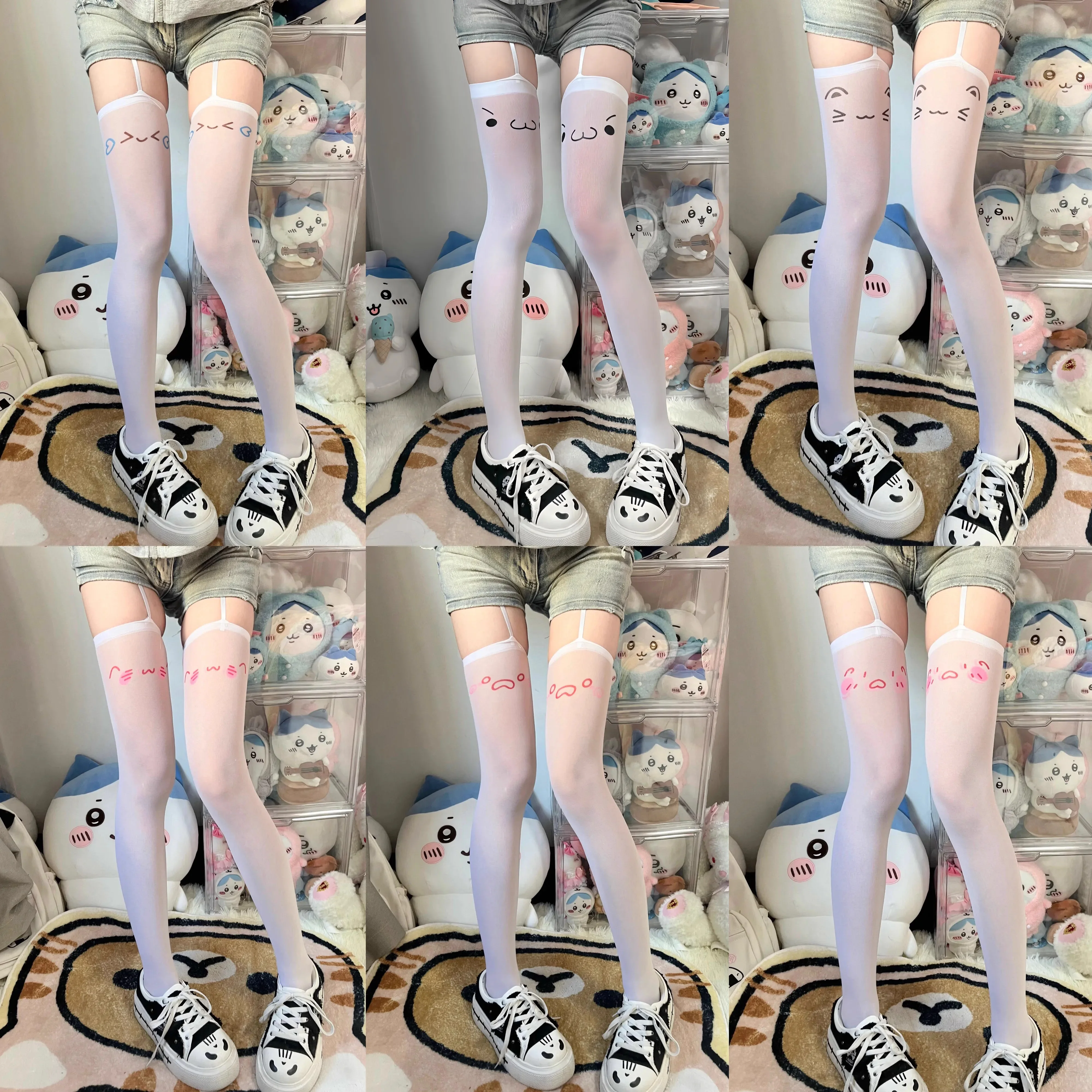 

Sexy Kawaii White Suspender Stockings Lolita Thin Thigh High Stockings with Garters Y2K JK College Style Over The Knee Socks