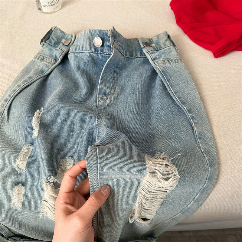 

RAISE Spring Children Boys Jeans Hole Out Kids Baby Boys Denim Pants Loose Casual Boys Straight Pants For 2-6Yrs Little Boy Pant