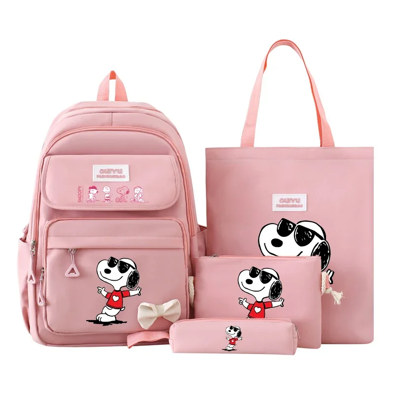 Snoopy Four-piece Schoolbag Anime Backpack Student Schoolbag Back To School Big Capacity Cartoon Bag Wallet Pencil Case Set Gift