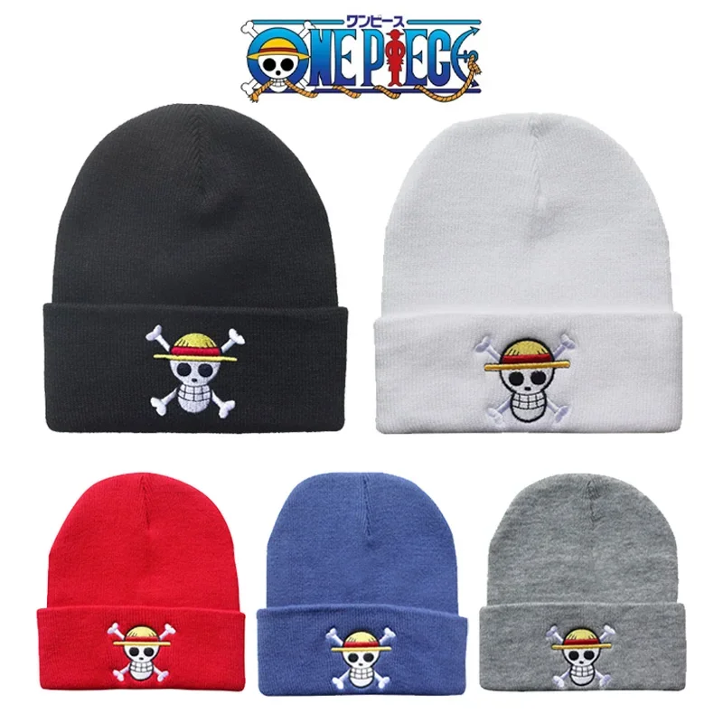 New ONE PIECE Beanies Women Autumn Winter Warm Hat Anime Luffy Cosplay Skull Embroidery Caps for Men Knitted Unisex Bonnet Gifts