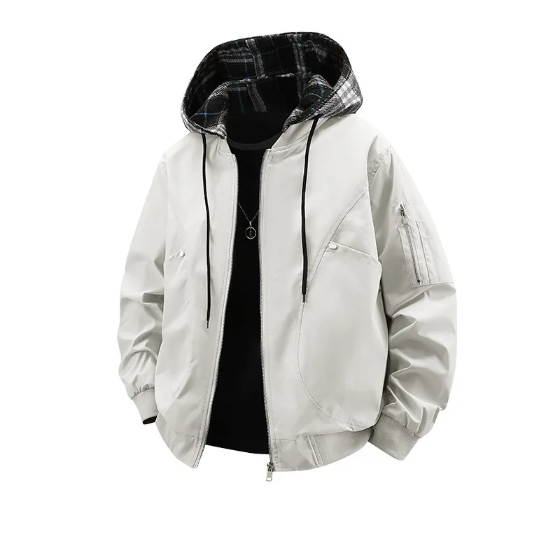 

Мужская куртка весна-осень, новая, в клетку, со съемным капюшоном, мужская верхняя одежда, с длинными рукавами, карманами, свободного кроя, повседневная, для активного отдыха, мужская куртка-карго