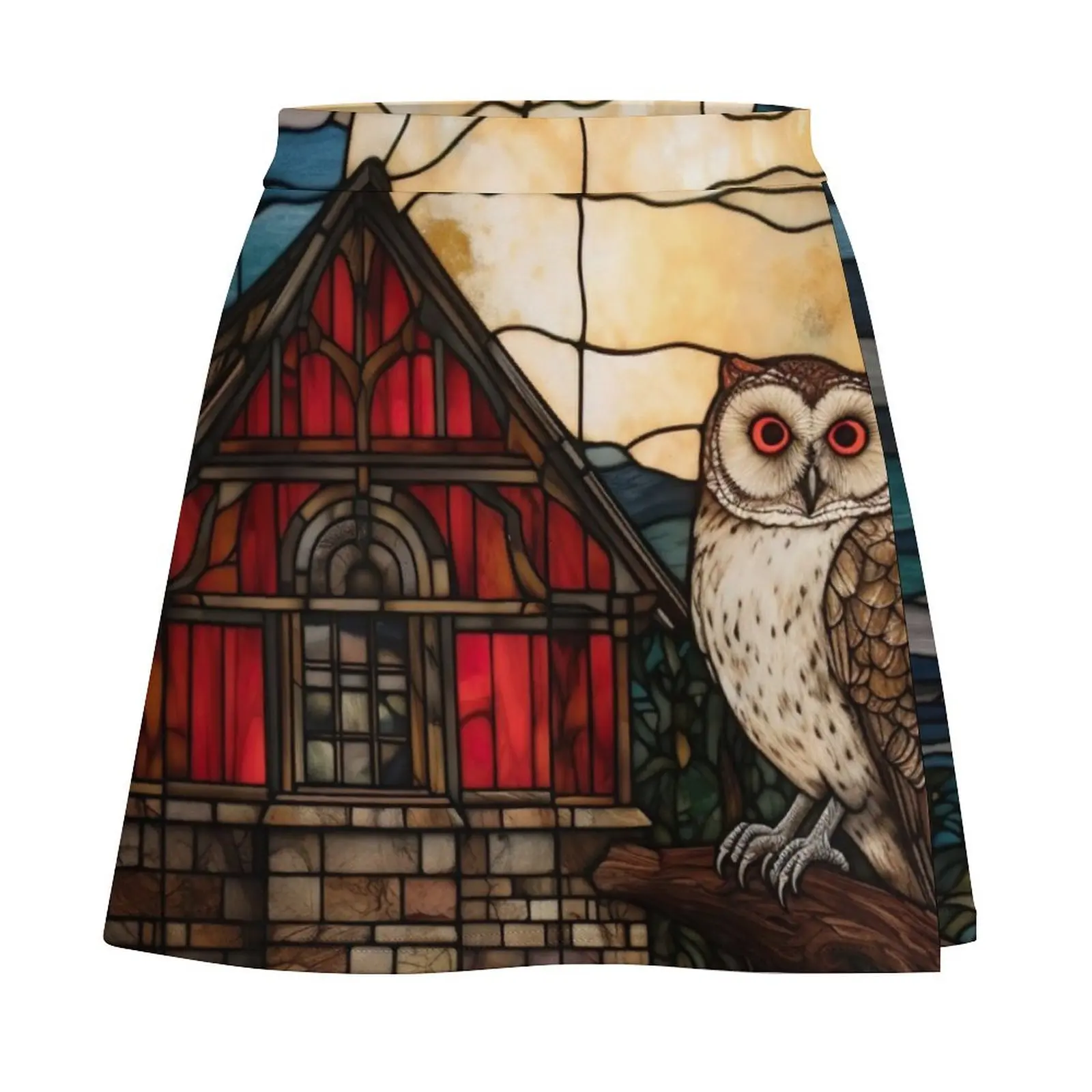 Stained Glass Owl Near Barn Mini Skirt rave outfits for women luxury clothes women Skort for women Mini Skirt