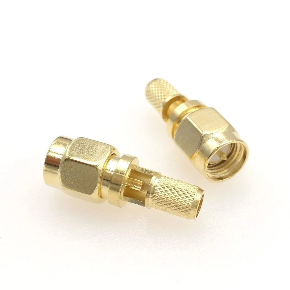 Gold SMA Male Plug Center Window Crimp RG58 LMR195 RG142 RG223 RF Connector 1PC