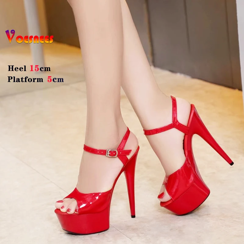 Black Thin Heels 6Inch Platform Sexy Exotic Women Sandals 15cm Peep Toe Pole Dance Shoes Stripper Heels Catwalk Bride Big Size