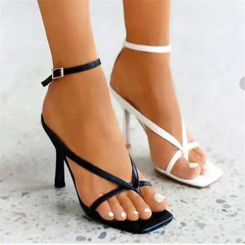

New Summer Sandals Women Fashion Square Toe Flip Flops Stiletto Heels Woman Shoes Europe Plus Size Sandals for Ladies Shoes