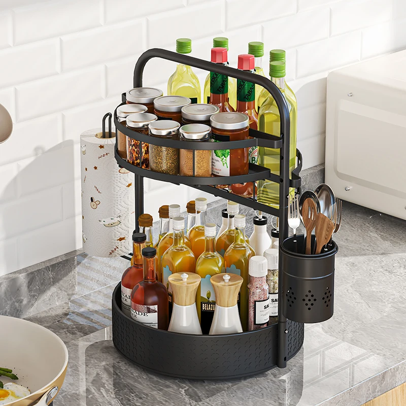 Organizer Turntable Countertop 360 Rotating Storage Rack Suitable for Tableware Cosmetic Spices Carbon Steel Multi-layer Storage