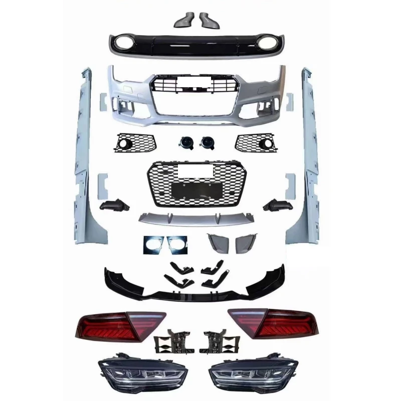 Led Headlight Taillight Front Bumper Side Skirt Rear Lip Grille for Audi A7 11-14 Upgraded RS7 16-18 Style Car Kit Accessories