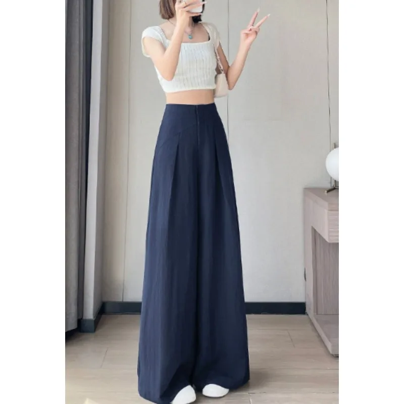High Waist Wide Leg Pants Quick Dry Solid Thin Suit Casual Pants Fashion Style Commute Pure Color Commute Women Pants