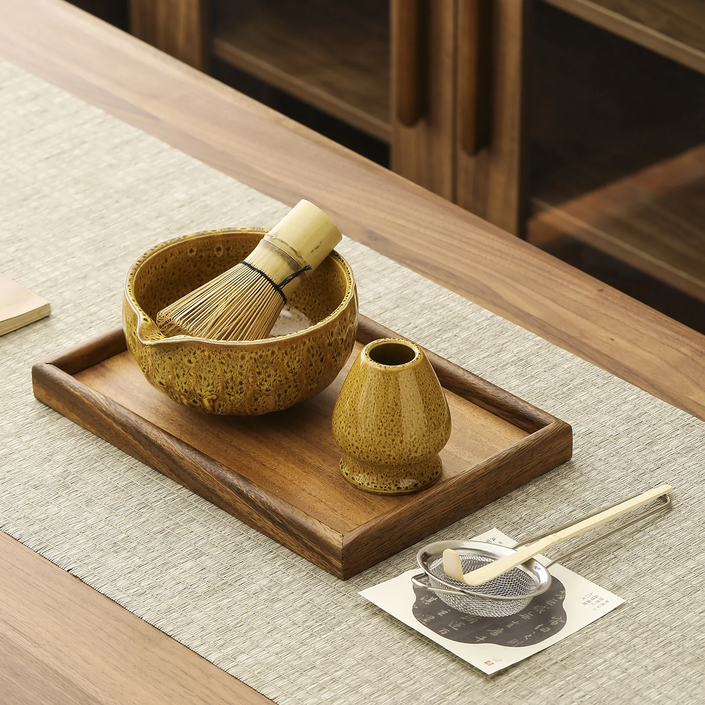 1set of Japanese matcha ceramic set, including kiln transformation matcha bowl, whisk, Hyakubon stand, matcha blender, gift