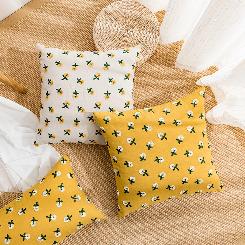 

Cushion cover with flower embroidery for sofa and living room decoration, Nordic style pillowcase, 30x50cm/ 45x45cm