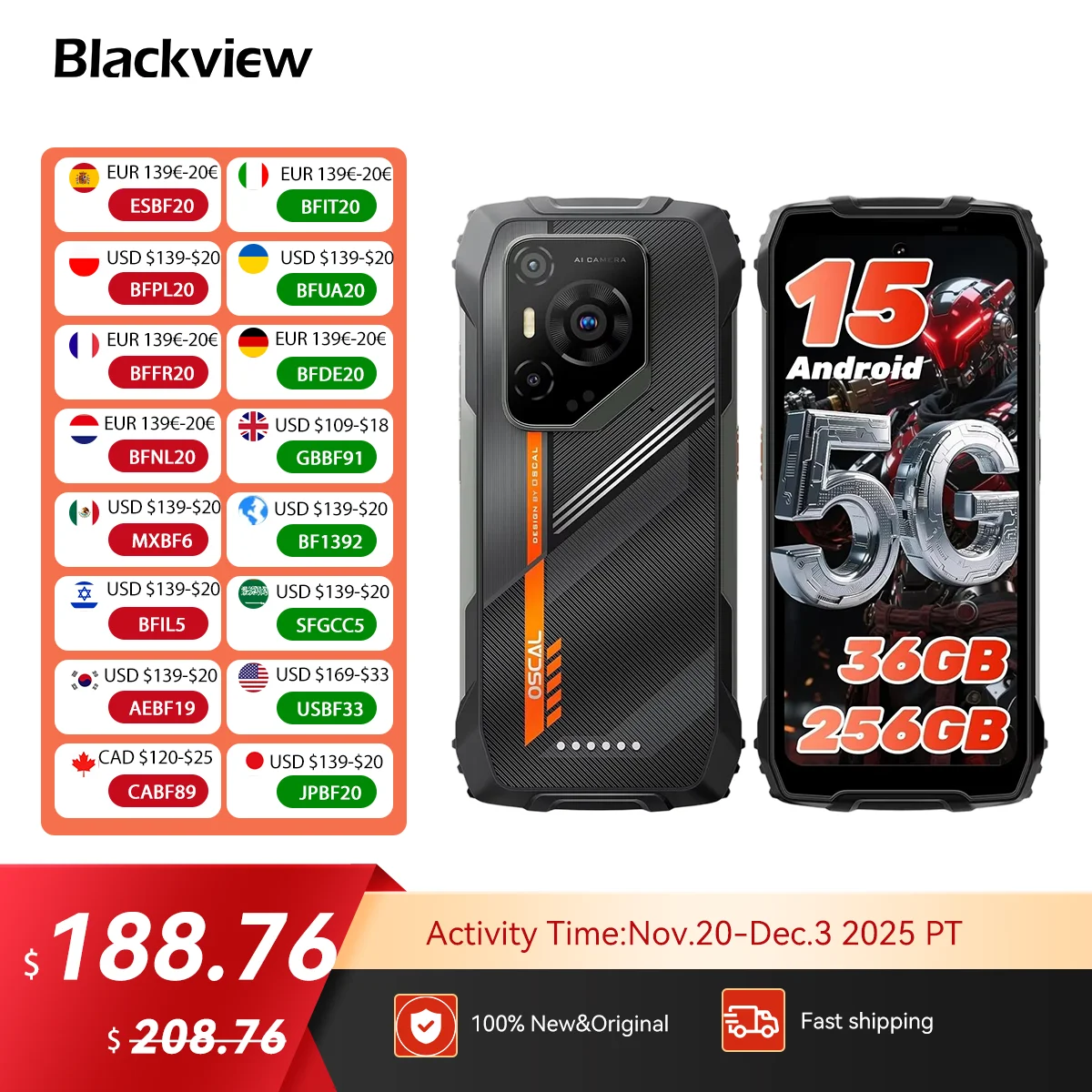 [World Premiere ]Blackview OSCAL PILOT 3 5G AI Rugged Smartphone MTK 6300, 6.78'' 2.4K Display 120Hz, 12GB 256GB, 7500Amh Phones