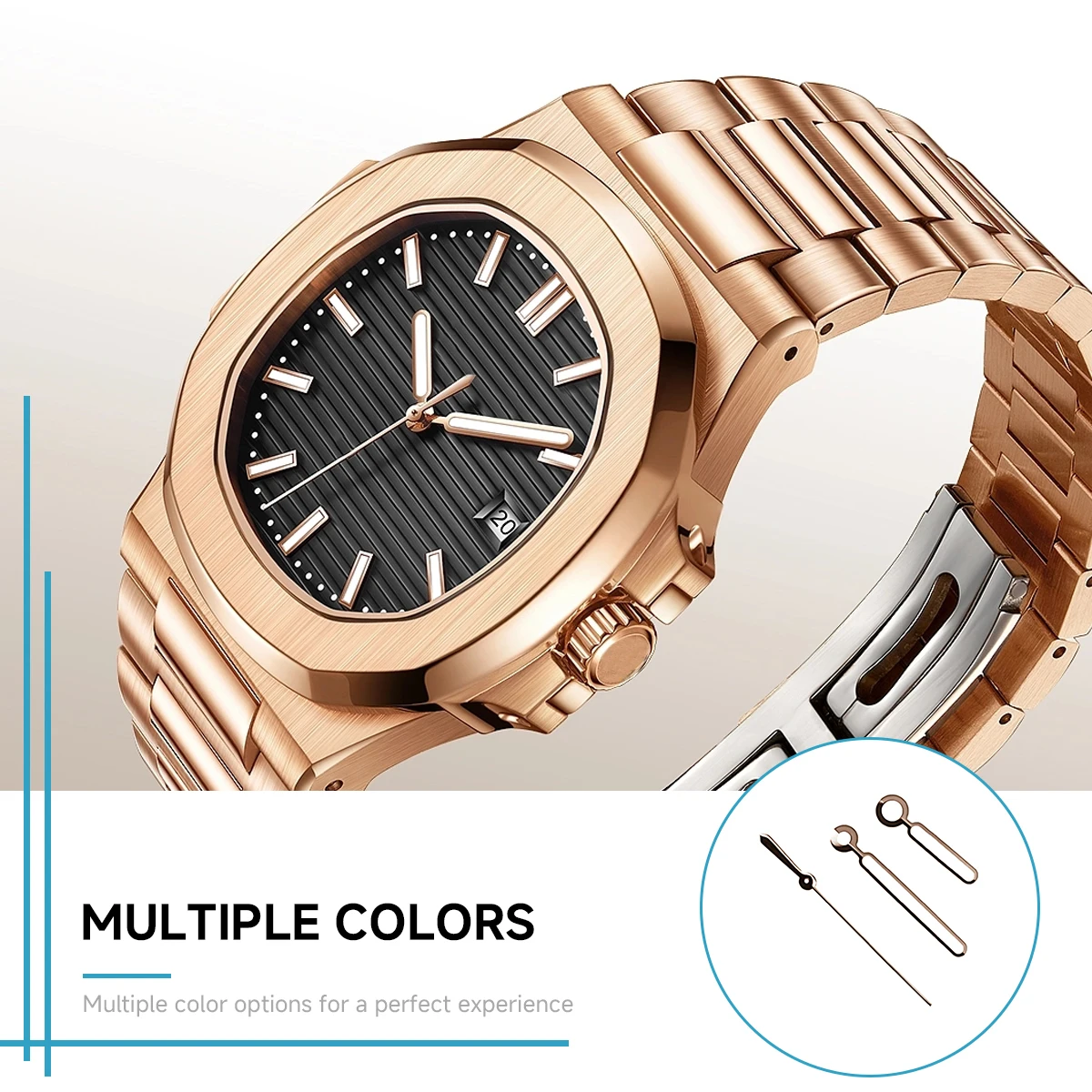 Wskazówki do zegarków NH35, niebieskie wskazówki z czarną krawędzią i zieloną lumą, do kwadratowych kopert, pasujące do mechanizmów NH35 NH36, do zegarków kwadratowych.