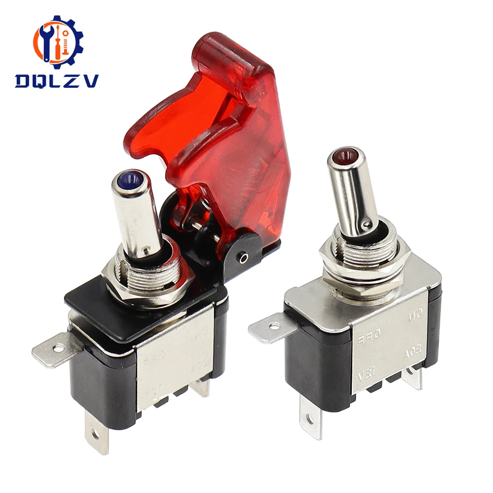 12V 20A SPST Toggle Rocker Switch LED Switch With Protective Cover Car Auto Cover LED Light Toggle Switch Control On/Off RED