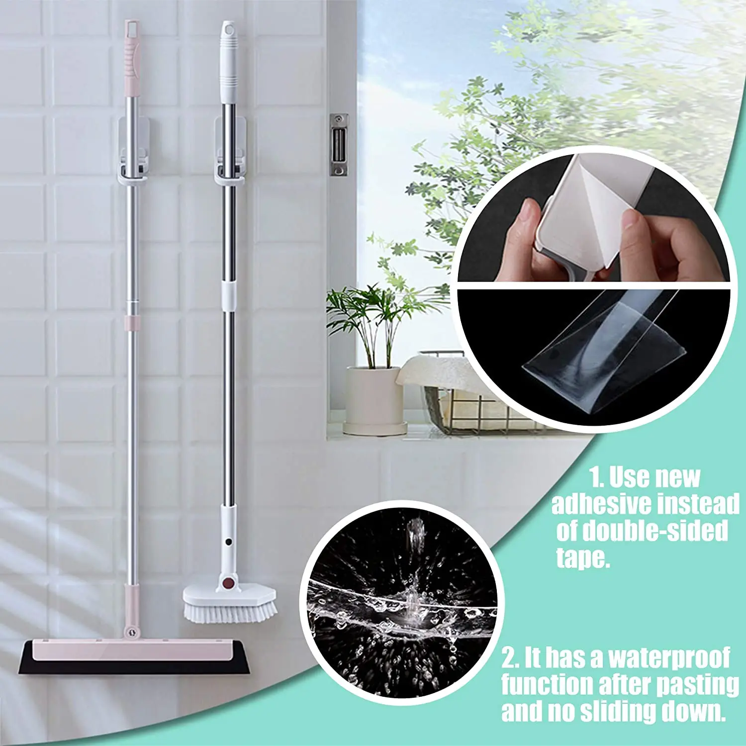 Broom Mop Holder Wall Mount Self-adhesive No Trace Rack Hanger Organizer Garage Kitchen Bathroom Storage Multi-Purpose Hook