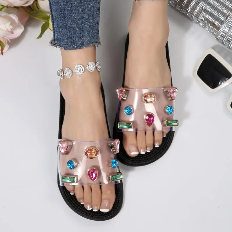 

Summer Fashion High-Quality Transparent Women Slippers Comfortable Slip-on Flat Casual Shoes Elegant Party Dress Sandals Selling