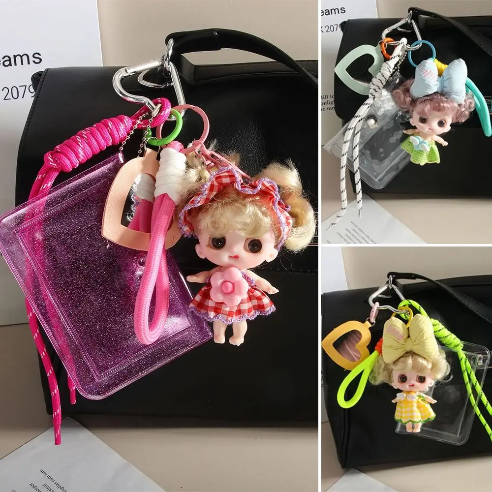 Portable Cartoon Doll Bag Pendant Plastic Colorful Card Holder with Mini Mirror Bag Charm