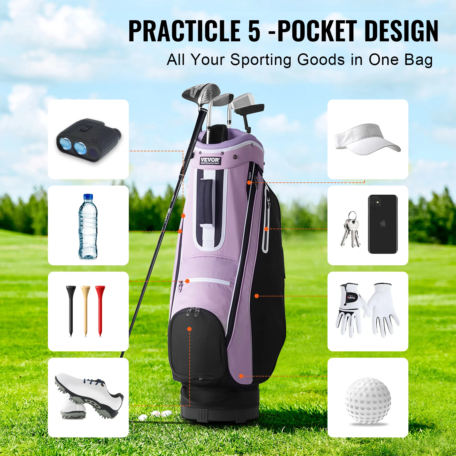 حقيبة عربة VEVOR-Golf مزودة بفاصل منظم 14 طريقة ، حقيبة عربة ممتازة بجيوب متعددة 36 بوصة ، حقائب جولف متينة مع مقابض