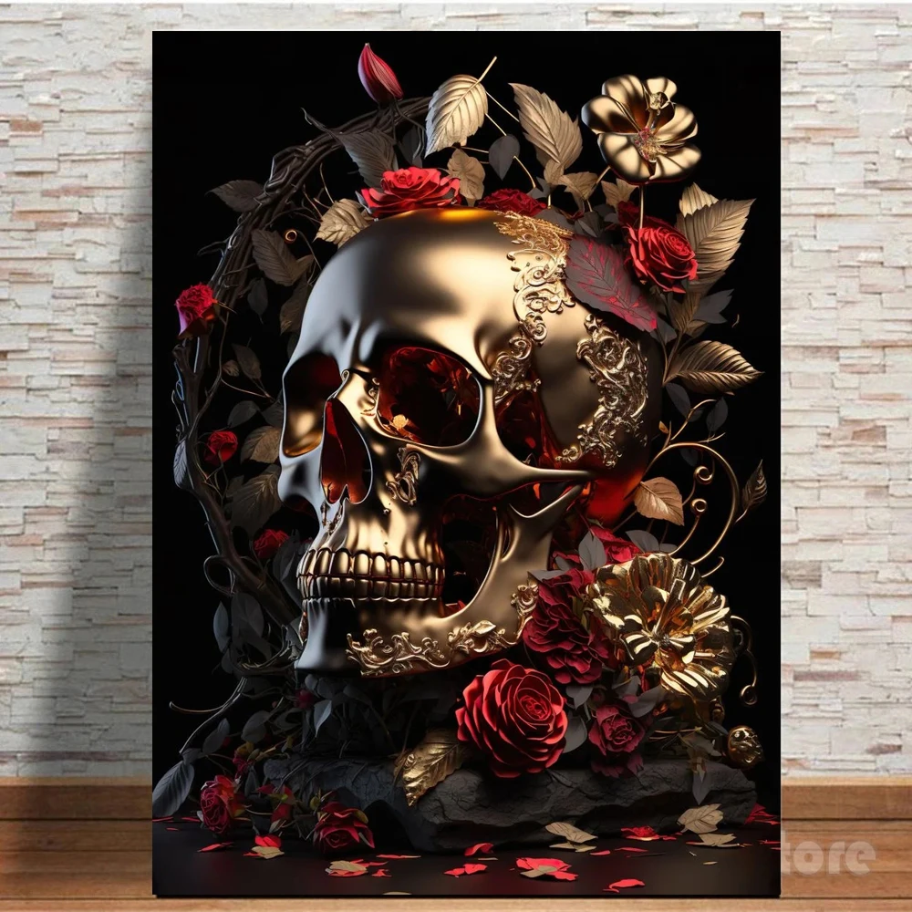 Loving Skull 5D Diy Diamond Painting Skeleton Sea of Flowers Cross Stitch Kit Embroidery Diamond Mosaic Home Art Hallowen Decor