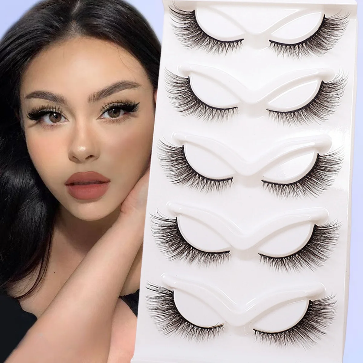 5 pairs of new European and American fake eyelashes, thick cat eyes, slanted flying eyelashes, cosine eyelashes, elongated tail,