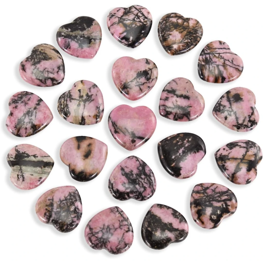 Tumbled polished natural rhodochrosite heart crystal stones Suitable for healing stones Reiki therapy and decoration(20 Pcs)