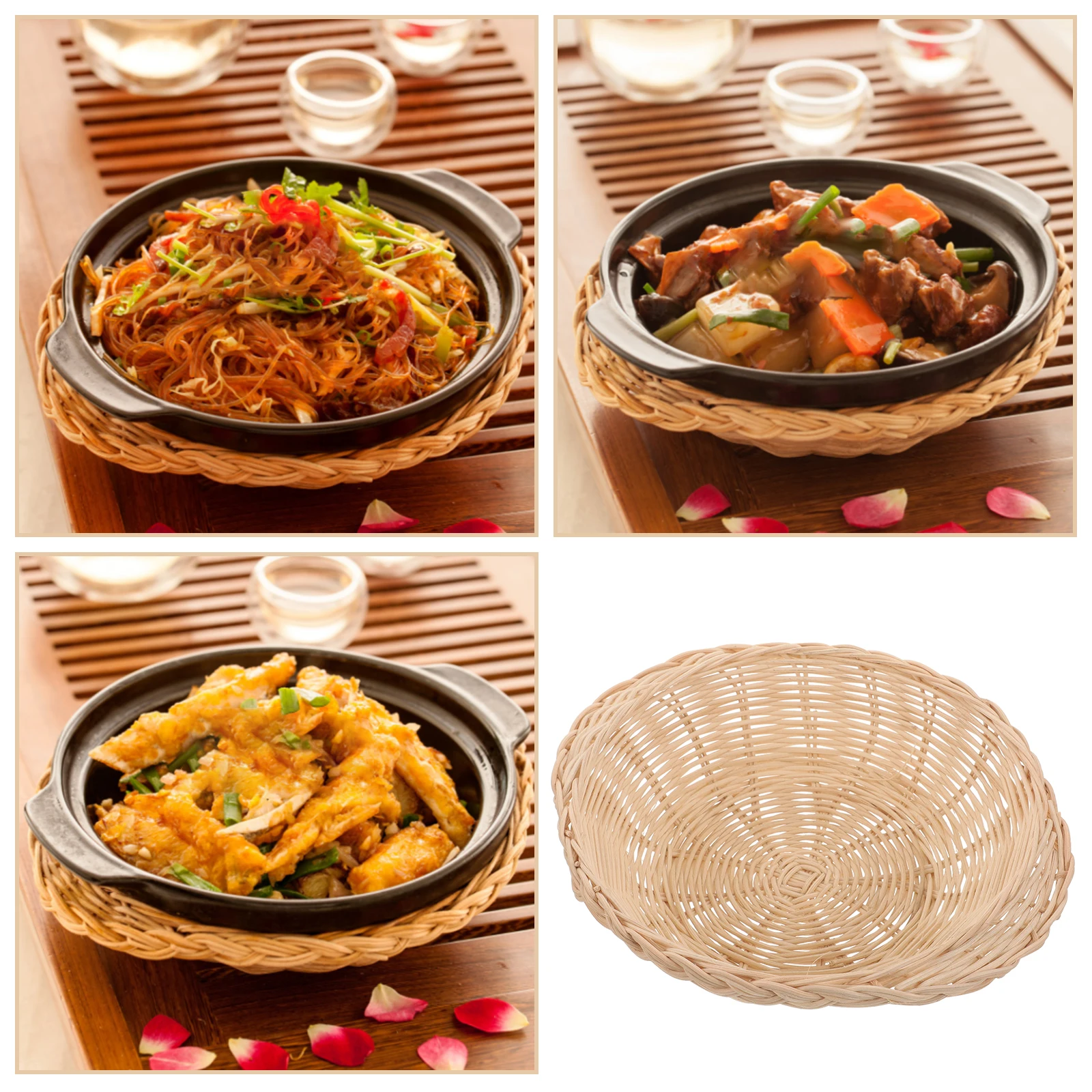 Soporte para ollas tejido de ratán para olla de piedra de 20cm, protector de vajilla con aislamiento térmico moderno blanco, cesta de cazuela, barra de cocina