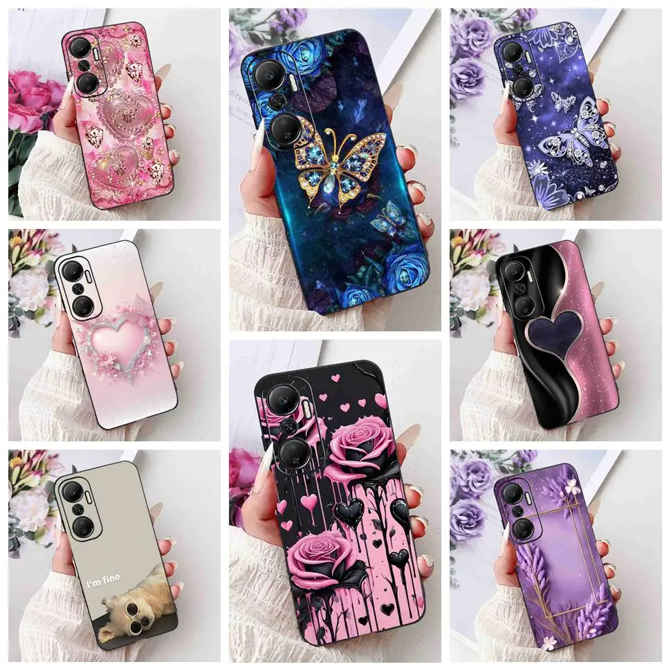 

For Infinix Hot 20 4G Case Cute Heart Painted Cover Soft Silicone Phone Case For Infinix Hot 20 Hot20 X6826 Protector Back Cover