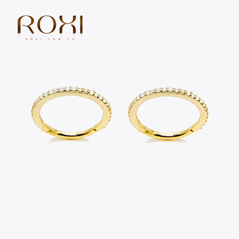 ROXI 6/8mm White Zircon Crystals Geometry Round Hoop Earrings for Women Cartilage Earring 925 Sterling Silver Jewelry Pendientes