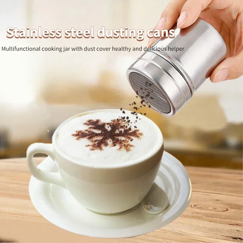 Stainless Steel Chocolate Shaker Cocoa Flour Coffee Sifter or 19Pcs Coffee Stencils Template Strew Pad Duster Spray Set