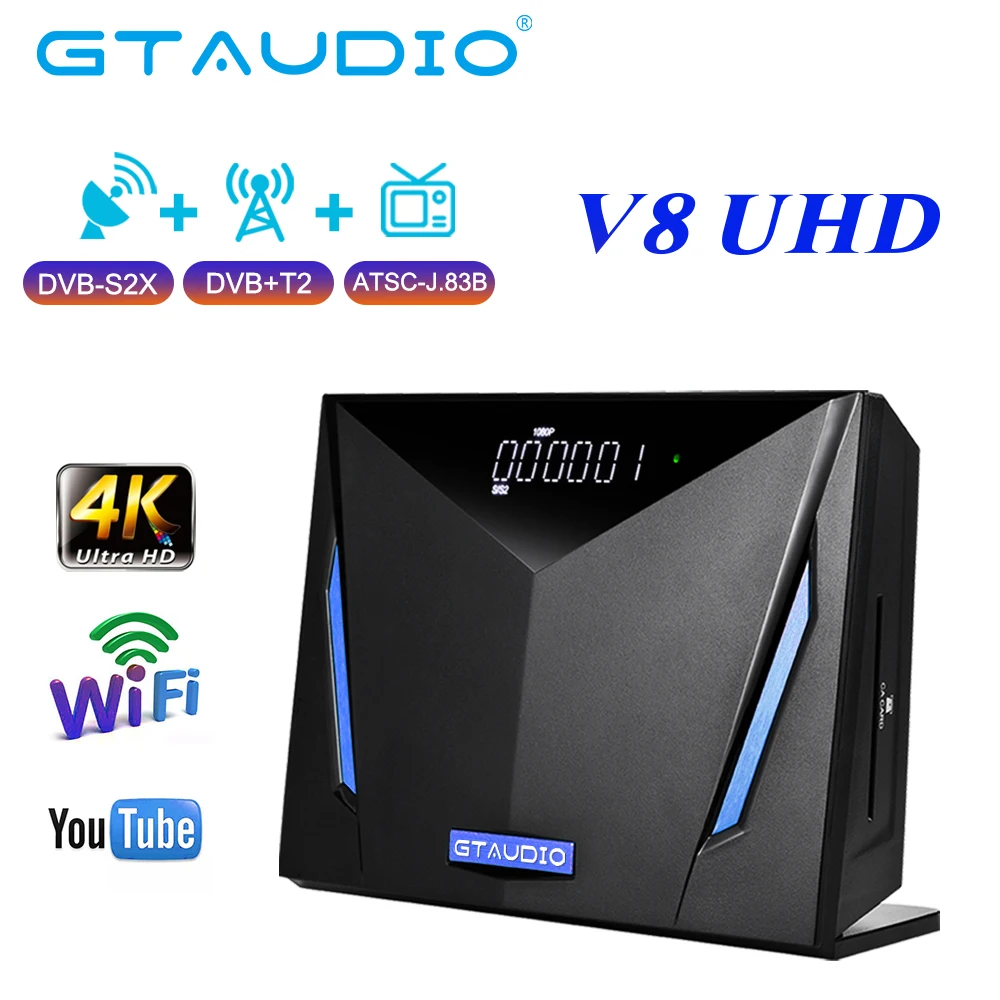 GTAUDIO V8 UHD TV Box DVB-S2/S2X 4K TV Decoder Built-in 2.4G WIFI For Life Media Player tdt hd tv receiver Spanish spot