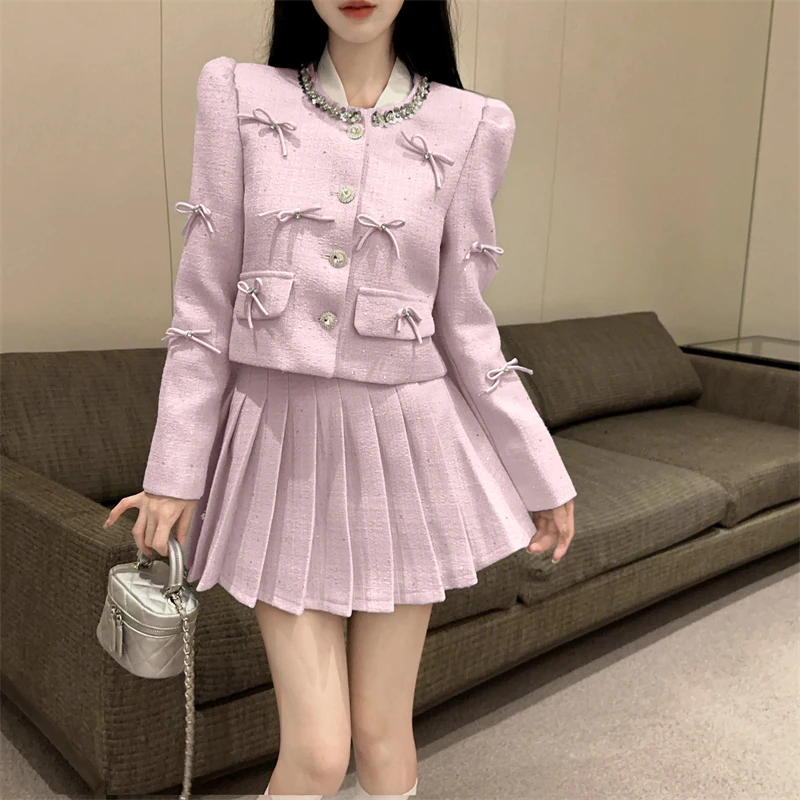 2024 autumn winter Two Piece Set For Women Jacket Coat + short Skirt 2 piece sets women outfit conjuntos femininos elegantes