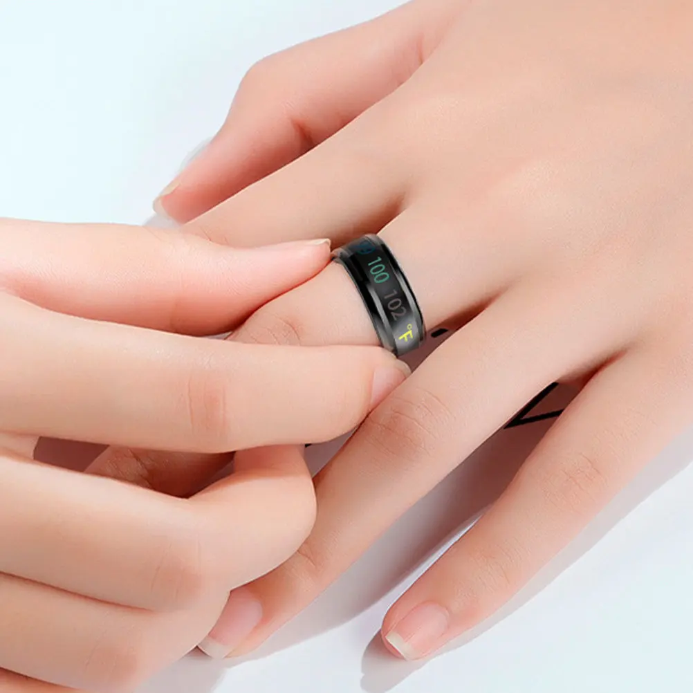 

Интеллектуальное кольцо для пар с дисплеем температуры, стильное украшение из титановой стали, простой дизайн, модный подарок для влюбленных