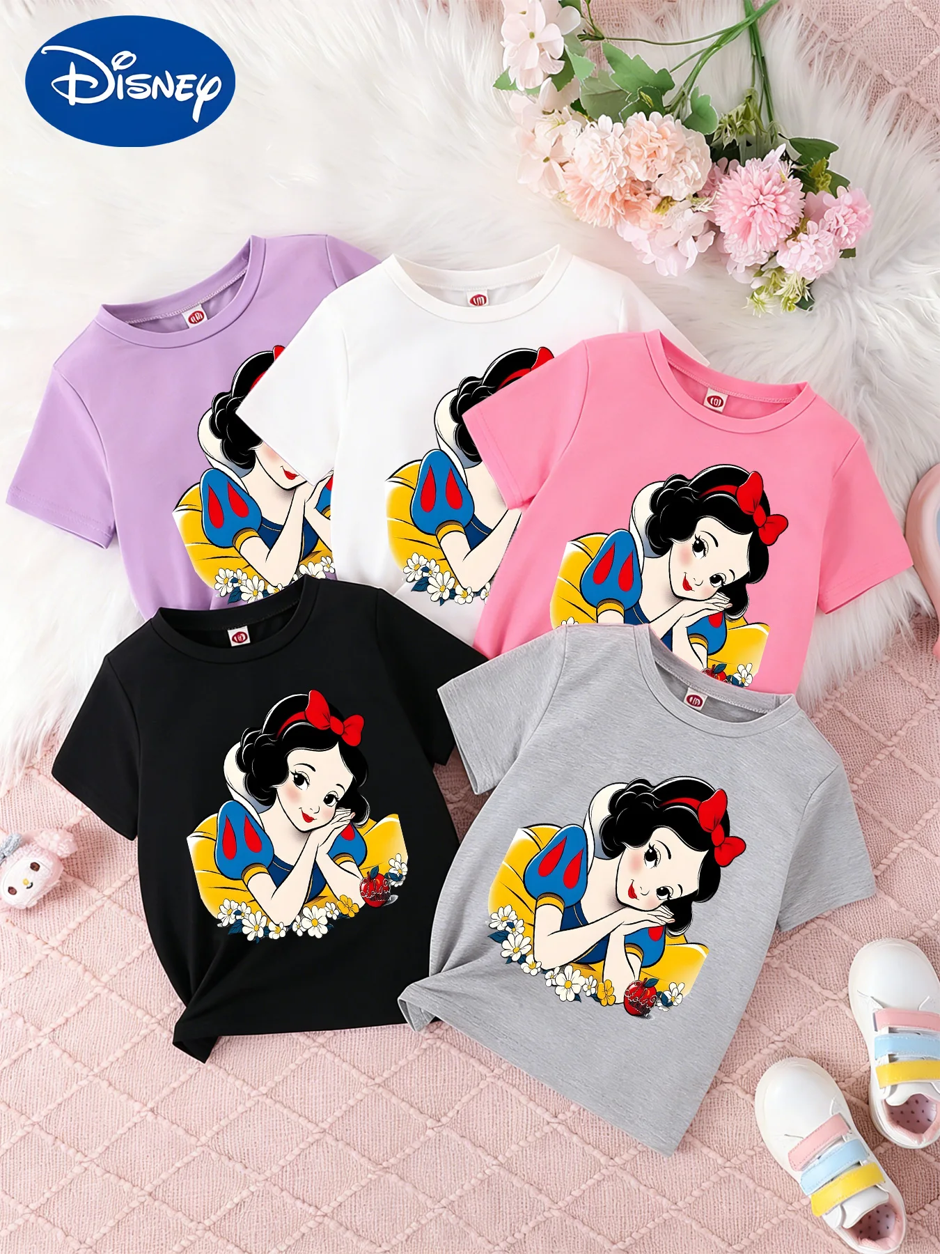 

Детская одежда с изображением Диснея: футболка с Белоснежкой и Дейзи, свободного кроя, дышащая, с короткими рукавами, в различных цветах.