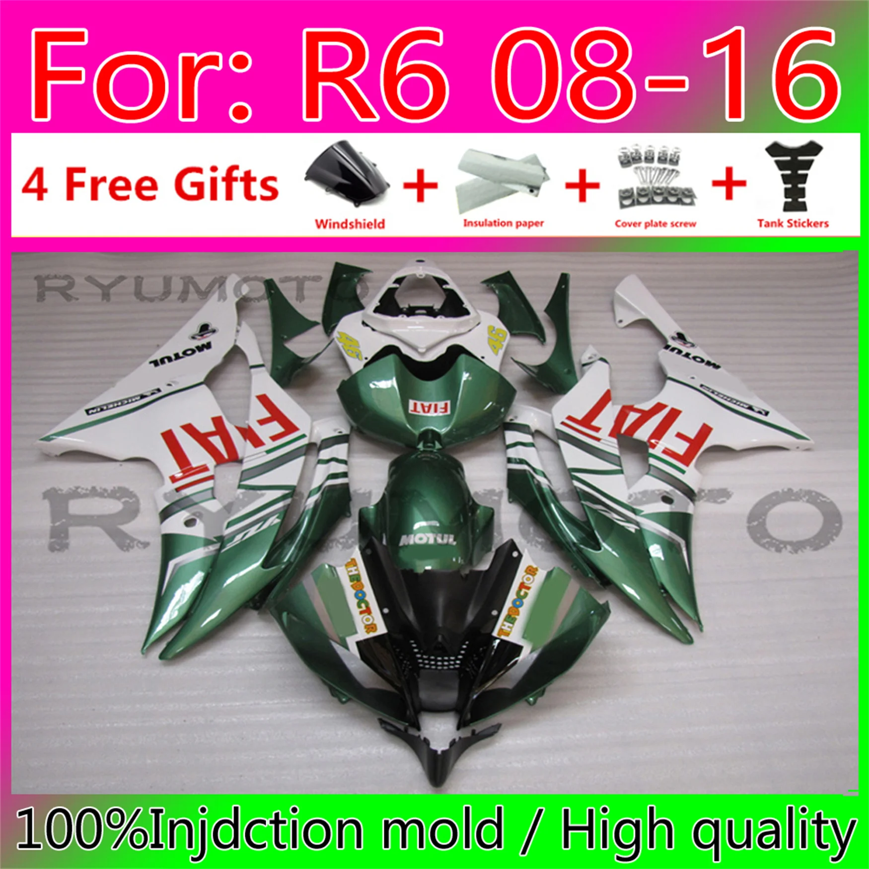 Motorcycle Injection Fairing Kits For Yamaha YZF R6 2008 2009 10 2011 12 13 15 16 Fairings Bodywork YFZ-R6 08 09 11 green