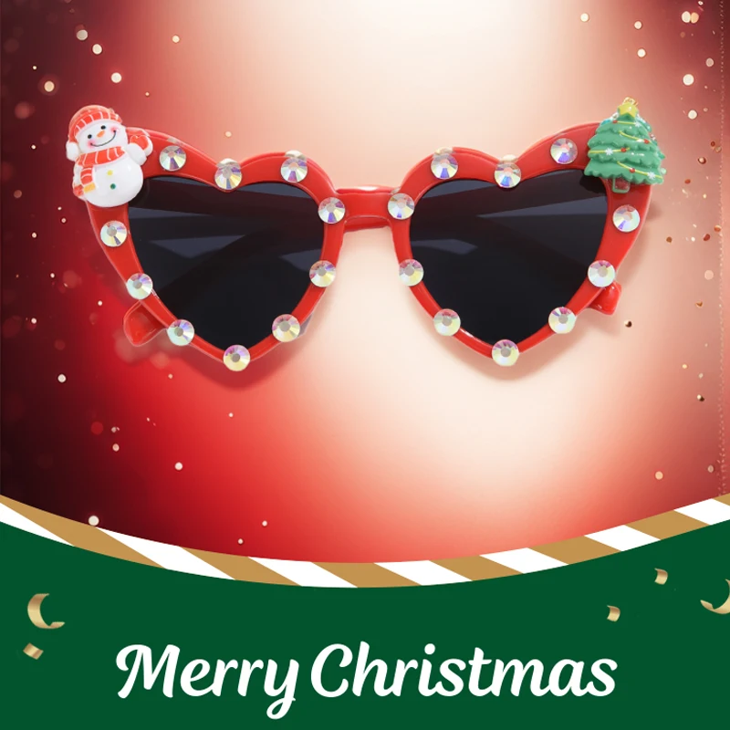 2024 Fashion New Diamond Set Letter Style Cute Cool Christmas Sunglasses Love Shaped Heart Party Sun Glasses Female