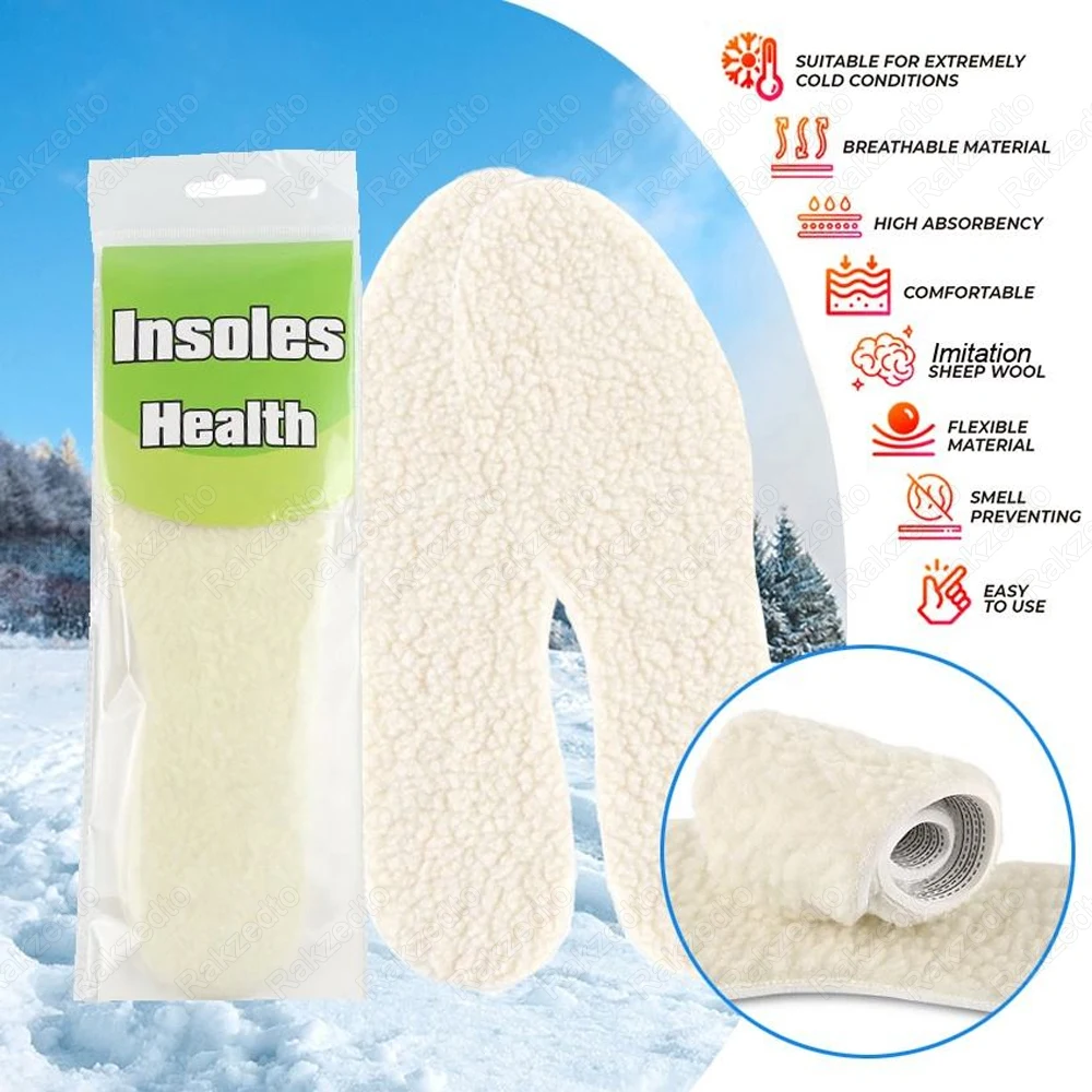 Fluffy Wool Warm Shoe Insoles Comfort Cuttable Cashmere Heated Insoles for Sneakers and Snow Boots Soles Adults/Kids Shoes Pads