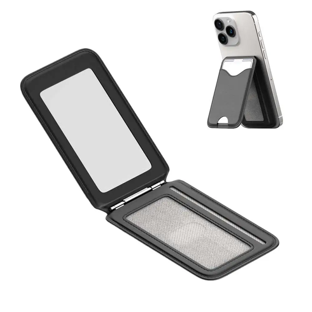 Magnetischer Kartenhalter-Ständer mit Spiegel, Verstellbarer Ständer, PU-Kartenhalter, Handyhalterung für iPhone 17 16 15 14 13 12 – Detail 24