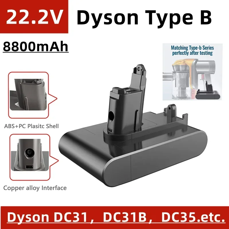 

22.2V Dyson replacement battery, Type-B, 4800mAh~8800mAh, for Dyson hand-held vacuum cleaner DC31, DC31B, DC35 ，DC44，DC45.etc