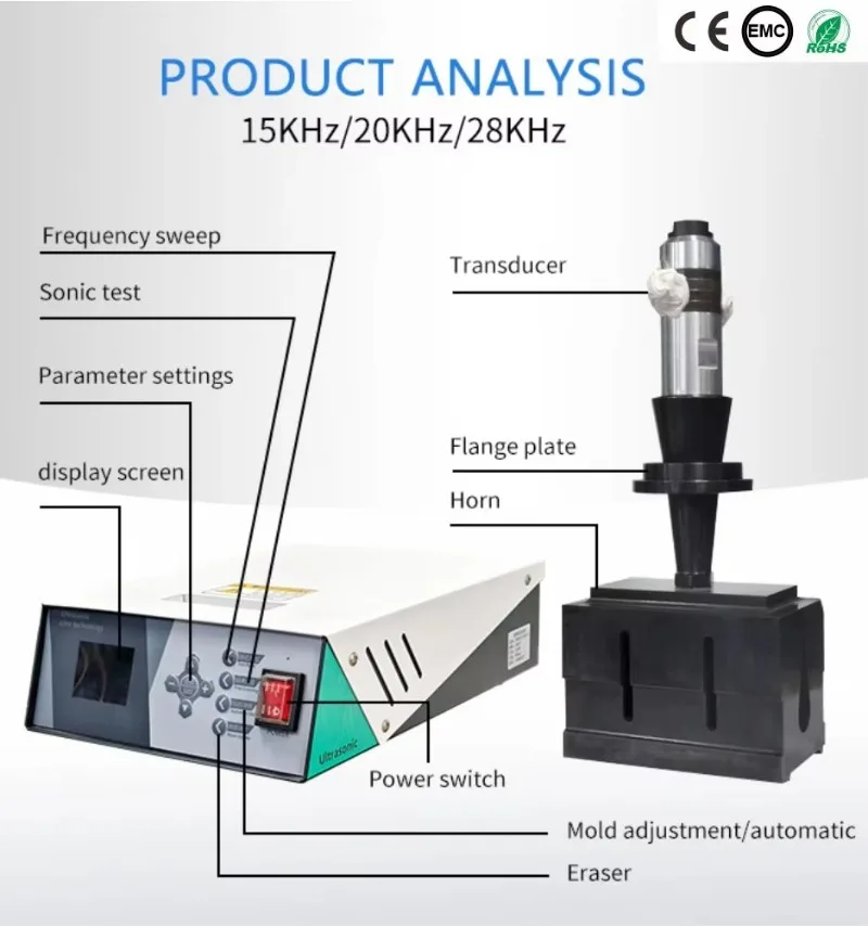 20kHz Ultrasonic Welding System New 2000W 220V Transducer Stainless Steel Horn Suitable Fully Automatic Non-Woven
