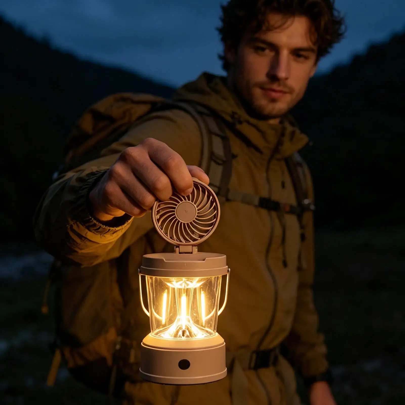 Camping Fan With LED Lantern Foldable Portable 2-in-1 High Brightness Electric Camp Light With Fan For Hiking Tent Backpacking