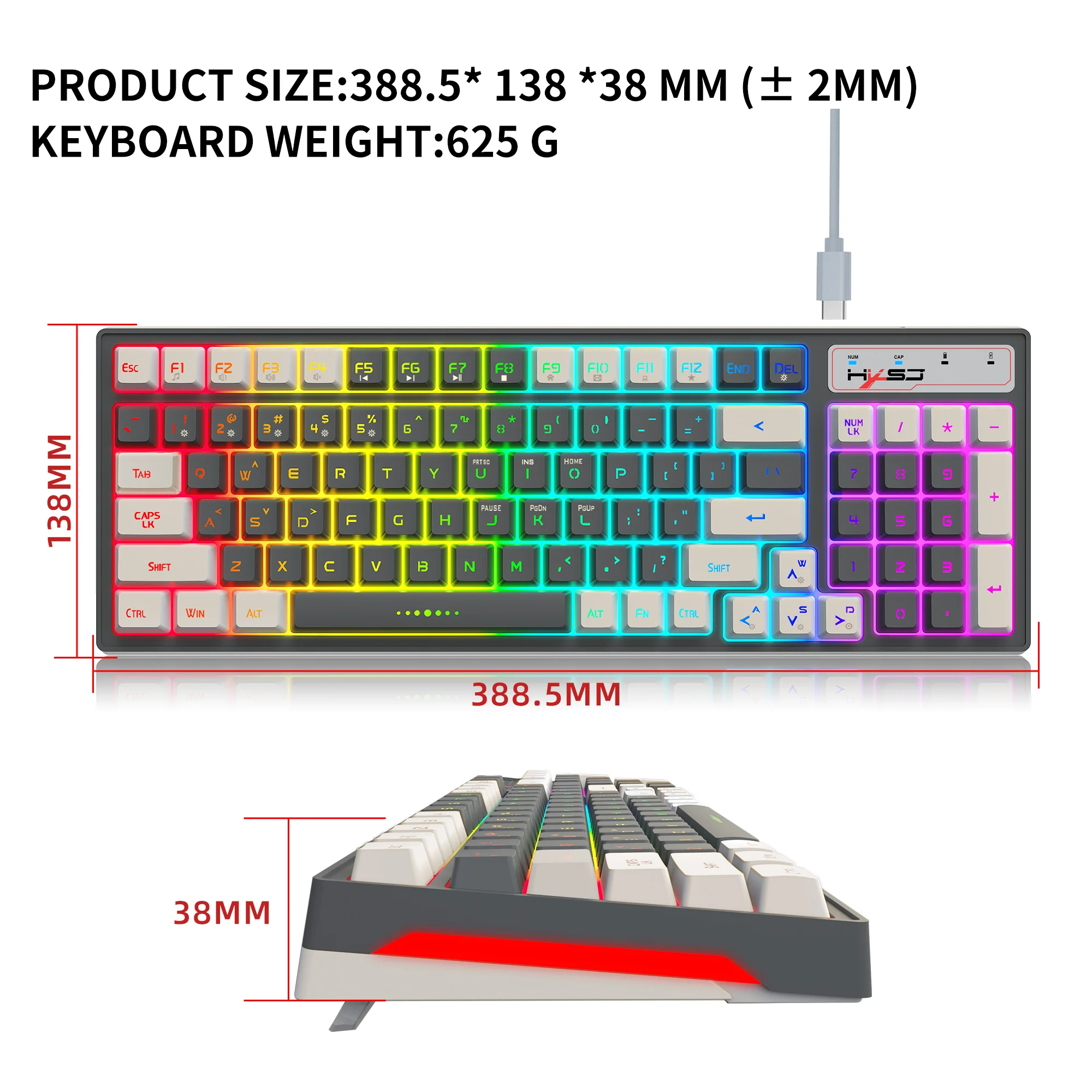 لوحة مفاتيح لاسلكية RGB إضاءة خلفية للألعاب ، 96 مفتاحًا ، قابلة لإعادة الشحن ، USB G ، مناسبة لأجهزة الكمبيوتر التي تعمل بنظام Windows ، والكمبيوتر المحمول ، واللاعبين #5