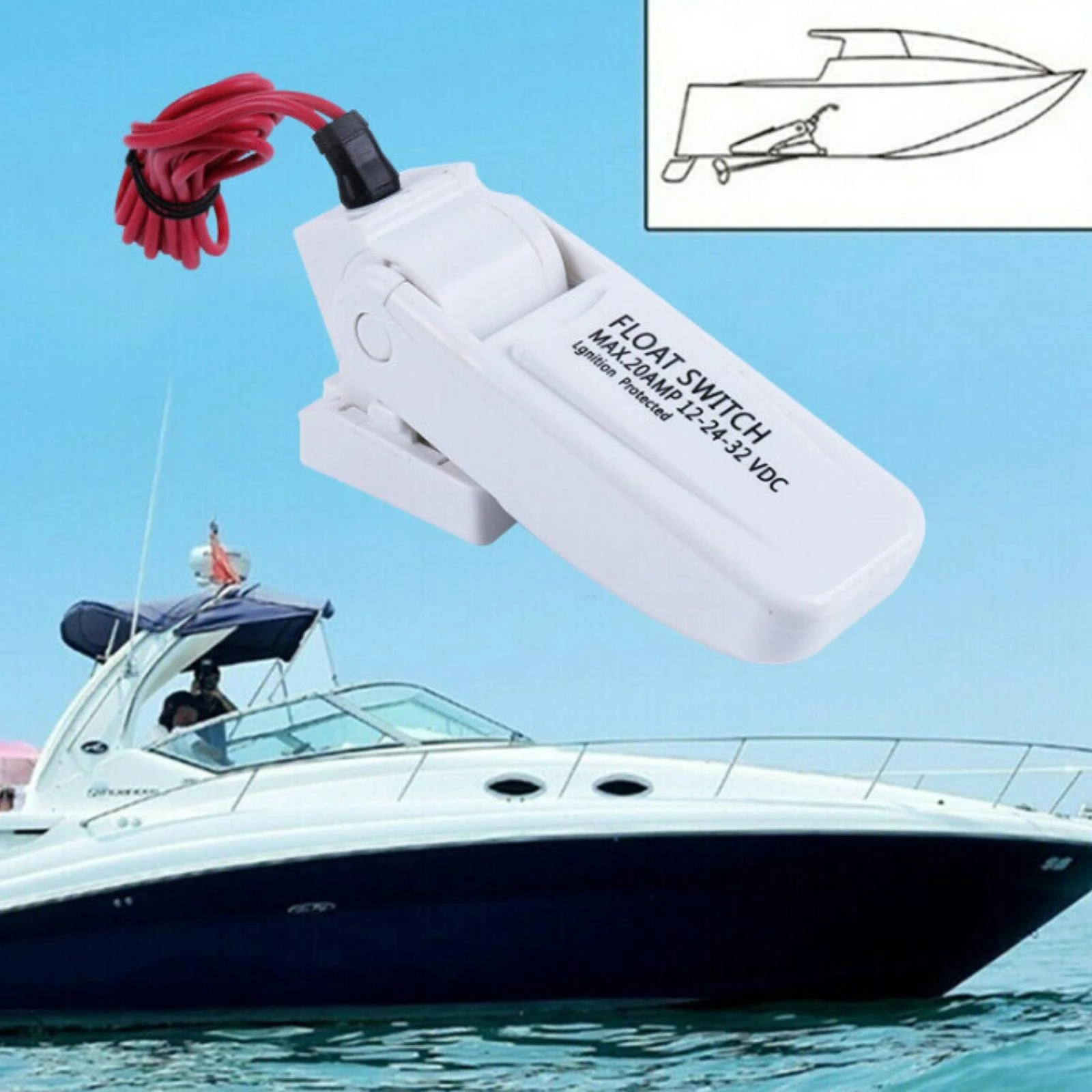 Automatic Bilge Pump Switch Ignition Protected Marine Buoyant Switch Boat Equipment Plastic Housing 20 Amp