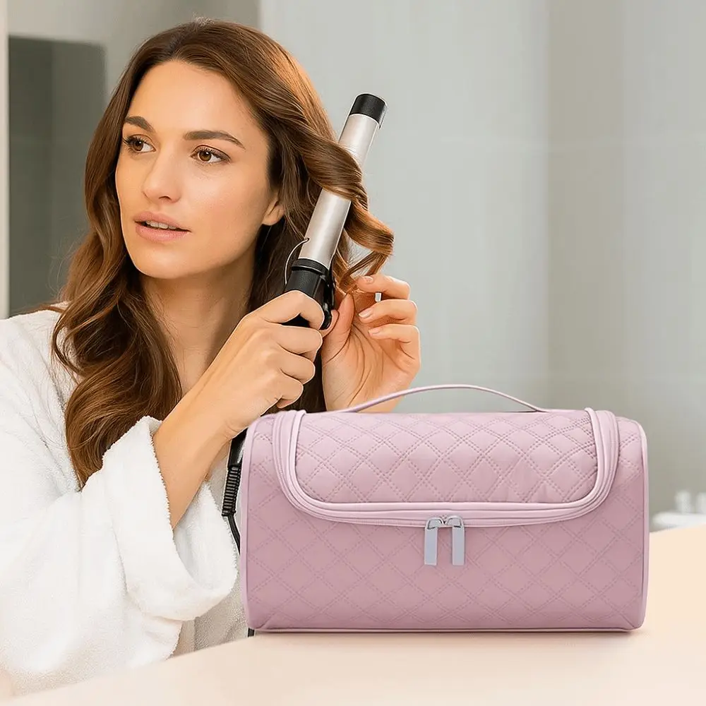 with Handle Hair Dryer Storage Bag Solid Color Dustproof Straightener Storage Pouch Double Zipper Large Capacity