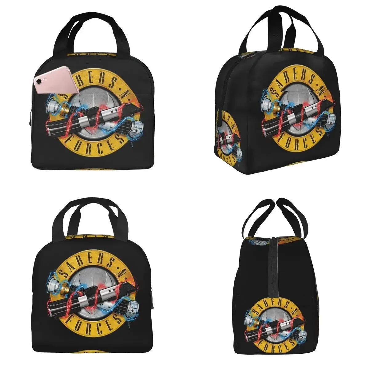 Guns N Roses Lightsaber Merch Bolsa de almuerzo portátil con aislamiento de lona Bolsa térmica para comida Picnic Fiambrera