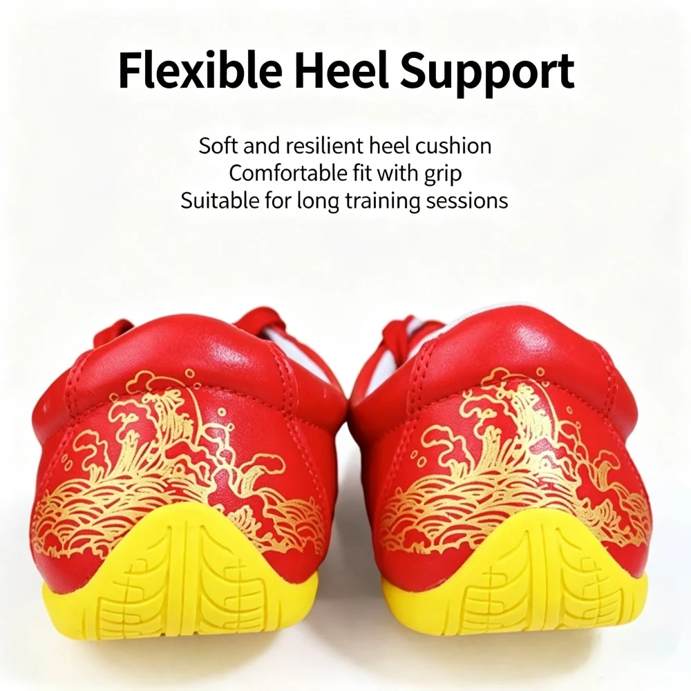 Genuine Leather Tai Chi Shoes Wu Character Wushu Sneakers Soft Yellow Sole Kung Fu Training Martial Arts Footwear for Men Women view 4
