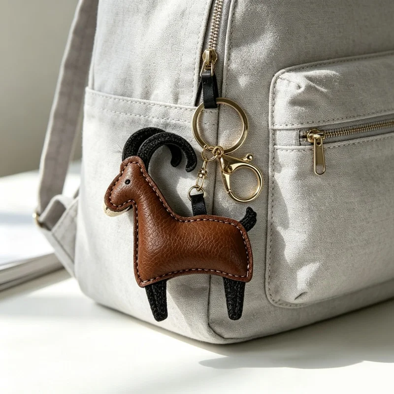Cartoon Goat Sheep PU Leather Backpack Pendant Accessories Luggage Ornament Antelope Car Keychain Hanging Home Decoration