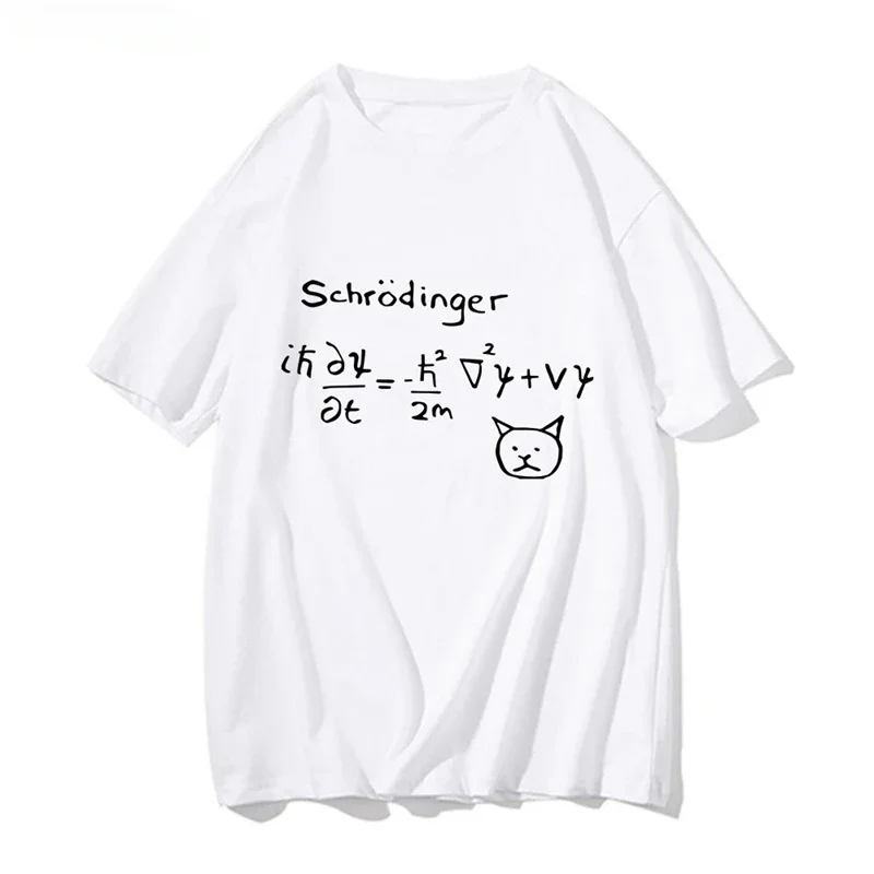 Fun Schrodinger Cat Quantum Mechanics T-shirt Fashion Comic Comic Casual Round Neck Formula Handsome T-shirt Women T-shirt
