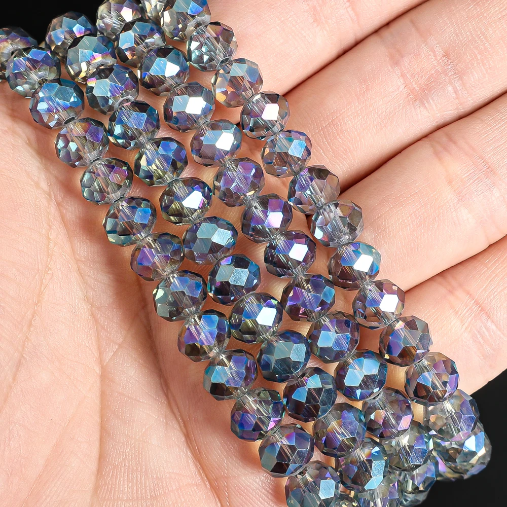 Cuentas de Cristal Facetadas con Acabado AB Azul Claro, Diseño Casi Esférico Natural, Cuentas Sueltas a Granel para Fabricación de Joyería DIY, Collar DIY