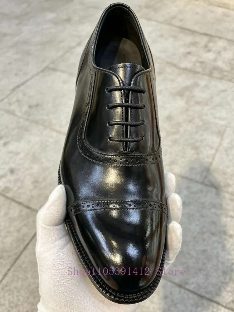 British Luxury Men Brogue Oxford Shoes Lace Up Round Toe Genuine Leather Formal Business Wedding Dress Shoes