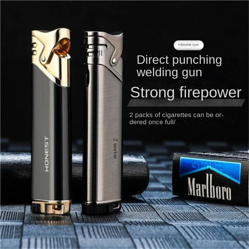 New Metal Ultra Thin Slender Jet Torch Straight Gas Charged Windproof Inflatable Butane Lighter Metal Blue Flame Fashion Gift